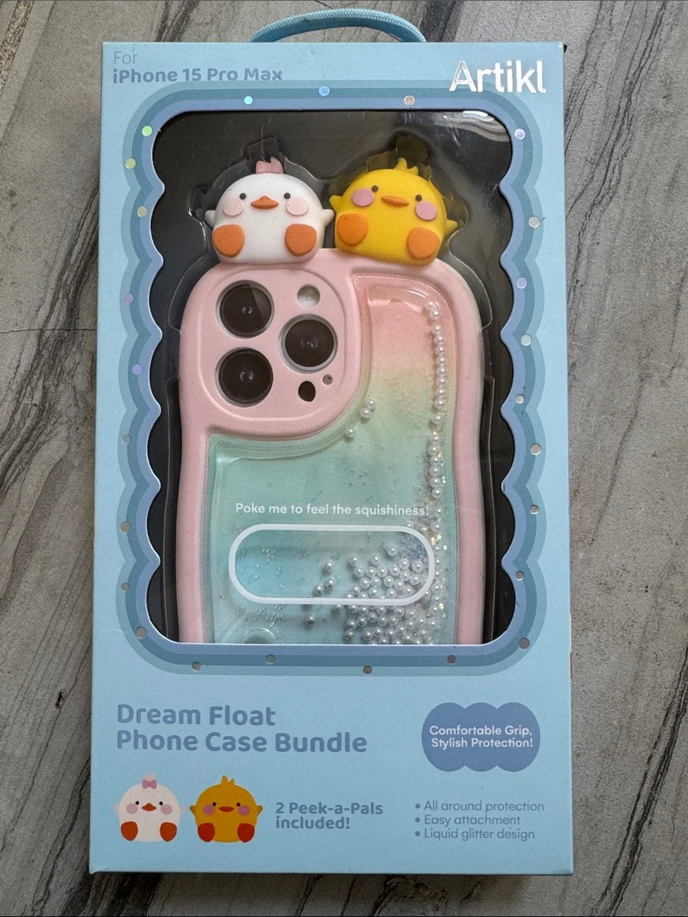 Dream Float Liquid Glitter Phone Case for iPhone 15 Pro Max - Pastel Pink/Blue